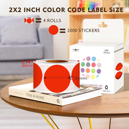 PARLAIM 2 inch Round Color-Code Dot Sticker Labels, 4 Rolls 2000 Adhesive Label Pack in Dispenser Box, Red