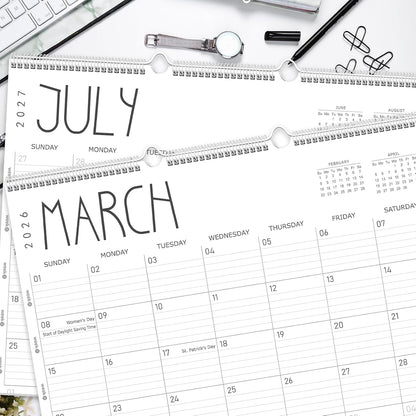 GuassLee Large Wall Calendar 2026-2027, 24-Month 22" x 17" Wall Calendar from Jan. 2026 to Dec. 2027, Large Desktop Hanging Monthly Planner with Thick Paper, Ruled Blocks for Home School Office