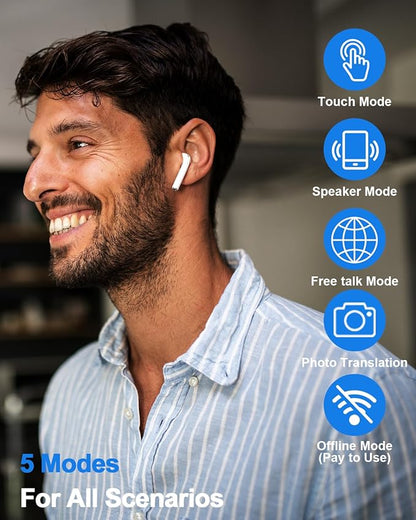 AI Language Translator Earbuds,Instant Translation,3-in1 English-Spanish Translation Device,Seamless Global Conversations, AI Bluetooth Earbuds with Charging Dock for Travel, Meetings, and Study