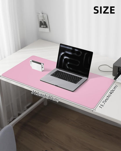 Pink Desk Mat, PU Leather Desk pad Large Mouse Pad, Non-Slip Desk Pad, Waterproof Desk Blotter Mat, Desk Cover Mat for Office and Home (31.5" x 15.7")