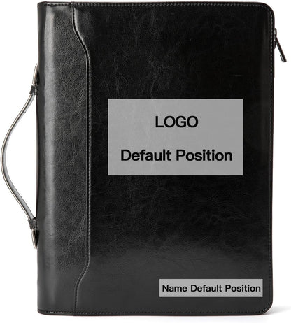Personalized Vegan Leather Portfolio with Hidden Handle, Front Pocket, Custom Business Padfolio Tablet/13” Laptop Organizer, Professional Executive Document Folio, Black