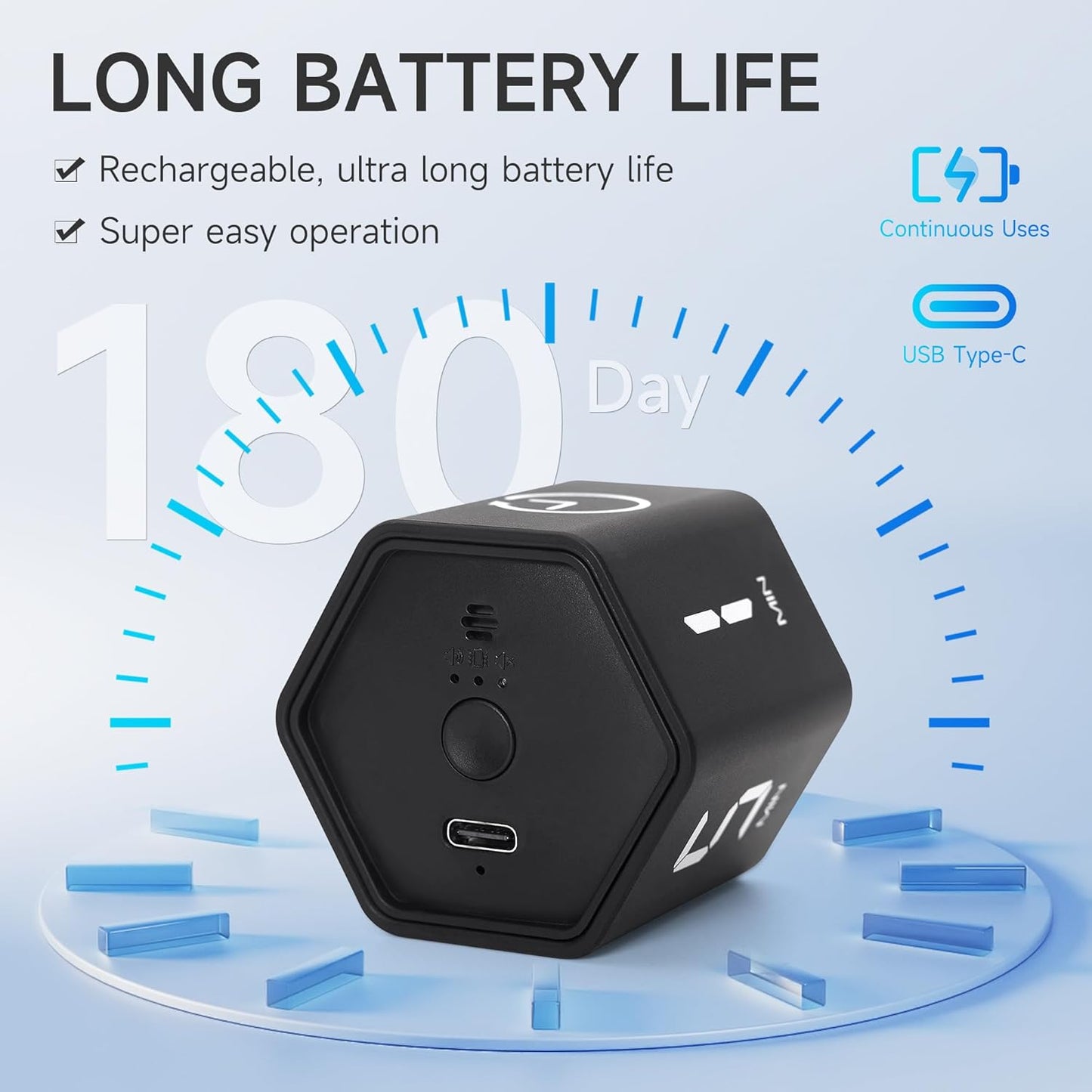 Productivity Timer 1, 5, 10, 30, 60 Minutes Preset, Desk Cube Timer with Gravity Sensor/Mute/Vibration for ADHD, Work, Study, Kitchen, Back to School (1, Black)