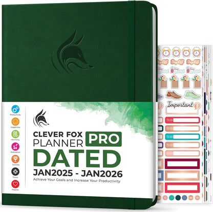 Clever Fox Planner PRO Dated (Jan 2025–Jan 2026) Weekly & Monthly Life Planner to Increase Productivity, Time Management and Hit Your Goals – Organizer, Gratitude Journal – A4 Size (Forest Green)