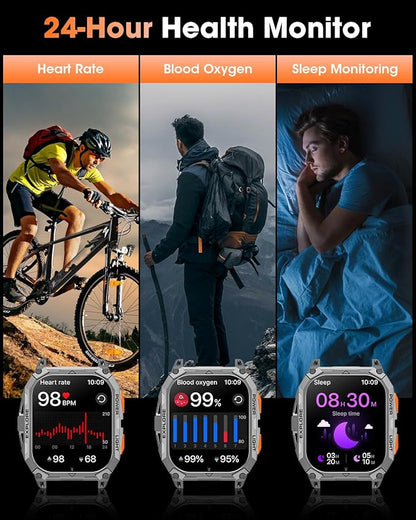 Military Smart Watches for Men, 2.01" HD Smartwatch with 1000 mAh Battery/2 Straps/Answer/Make Call/Led Flashlight/Heart Rate/Sleep Monitor, 100+ Sport Modes Fitness Tracker for Android/iPhone