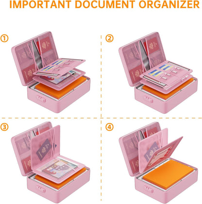 DocSafe 5200°F Document Organizer with Lock,Upgraded Heat Insulated Fireproof＆Waterproof Box 8 Layers File Organizer,Portable Home Travel Safe Storage for Important Documents, Files,Pink (Soft)