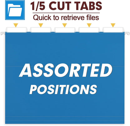 HERKKA Hanging File Folders, 60 Pack Reinforced Letter Size Hanging Folders, Designed for Bulky Files, Filing Cabinet, 1/5-Cut Adjustable Tabs (Lightblue)