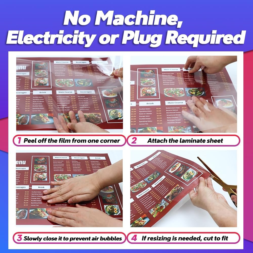 Self Adhesive Laminating Sheets 12.3x17.1 inches, 10 Pack, 4mil Thickness, No Heat or Machine Needed, Waterproof, Self Sealing, Easy Peel and Stick, Heavy Duty Clear Glossy Finish, by VIOLETTO