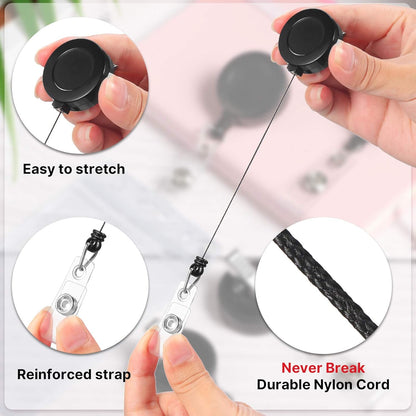 50 Pieces Retractable Badge Holder Reels with Swivel Alligator Clip, ID Card Holder Name Badge Reel Clips for Students Teachers Office Workers (Black)