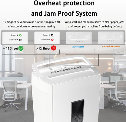 Bonsaii 12-Sheet Cross Cut Shredder, P-4 High Security Shredding, 5.5 Gal, Heavy Duty for Home Office, Shreds Paper, Credit Card, Mail, Staples, with Transparent Window, White