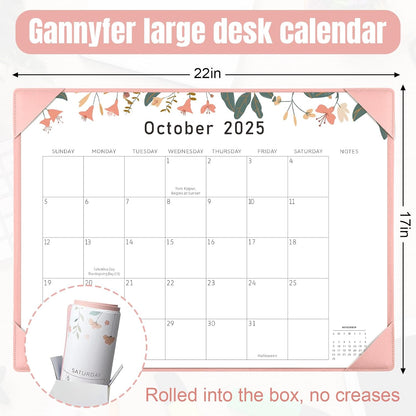 Gannyfer Desk Calendar 2025-2026, July 2025-Dec 2026, 18 Monthly Large Calendar 2025-2026, 22" x 17" Desktop Pad Calendar for Planning and Organizing In Your Family, School or Office-Pink(6 Stickers Included)