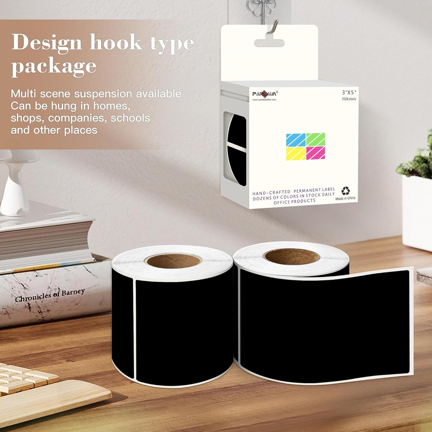 PARLAIM 3x5 inch Rectangle Color Code Stickers, 1000PCS 4 Rolls Square Adhesive Inventory Label, Black