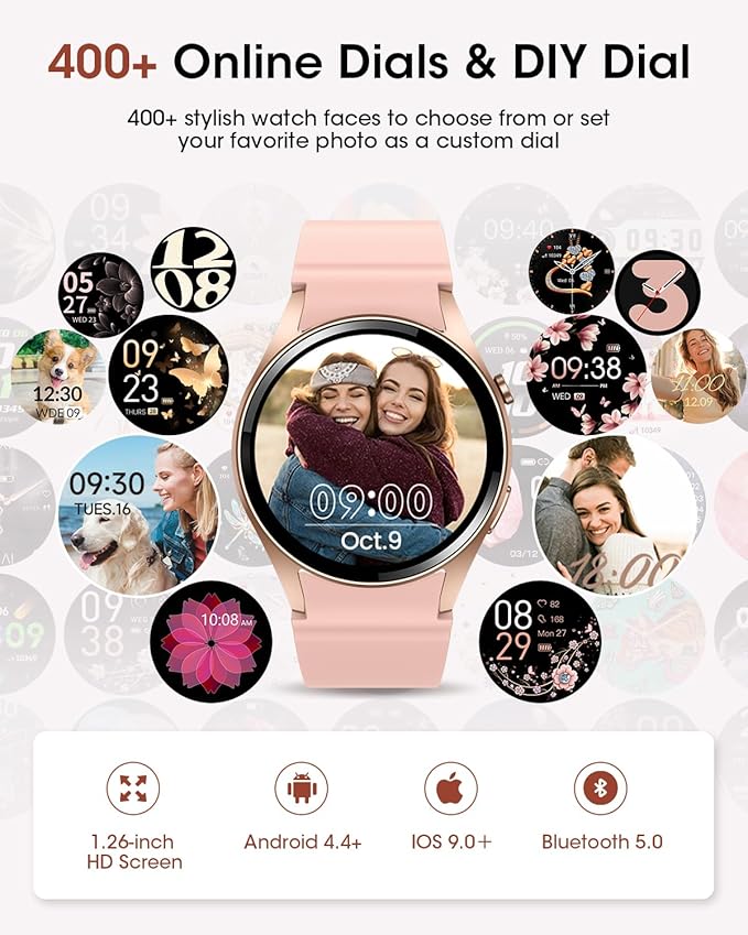 Smart Watches for Women Fitness Watch, IP68 Waterproof Fitness Tracker Smart Watch with Heart Rate/Sleep/SpO2 Monitor/Bluetooth Call/110+ Sport Modes, 1.26" HD Smartwatch for Android & iPhones,2 Bands