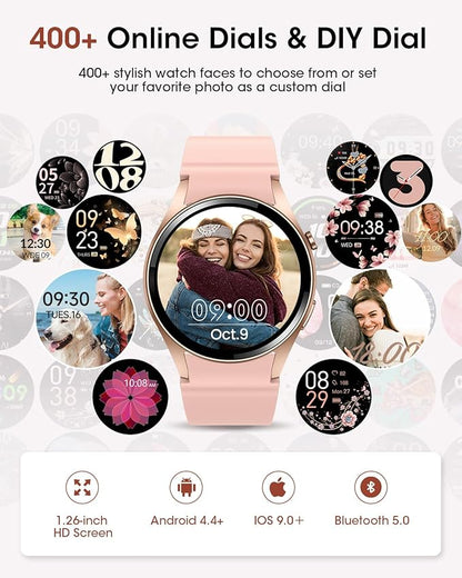 Smart Watches for Women Fitness Watch, IP68 Waterproof Fitness Tracker Smart Watch with Heart Rate/Sleep/SpO2 Monitor/Bluetooth Call/110+ Sport Modes, 1.26" HD Smartwatch for Android & iPhones,2 Bands