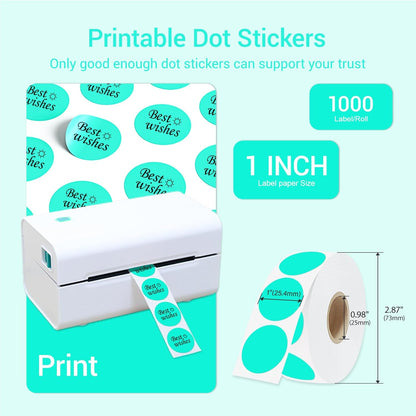 1 Inch Circle Dot Stickers 1000 PCS Color Coding Thermal Labels Dots Writable Printable Small Round Stickers for Office, Classroom, Inventory, Garage, Organizing Storage, Watercolor Green