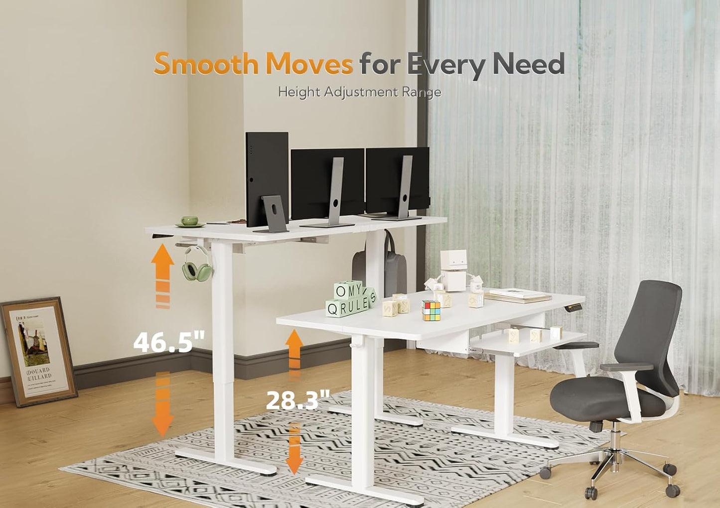 Claiks Standing Desk with Keyboard Tray, Electric Standing Desk Adjustable Height, 55x24 Inches Sit Stand up Desks with Splice Board, Raising Desks for Home Office, White