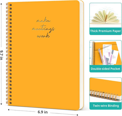 Taja Meeting Notebook for Work Organization - Work notebook with action items, Meeting Minutes Planner Notebook, Perfect Office Supplies for Men & Women - Yellow