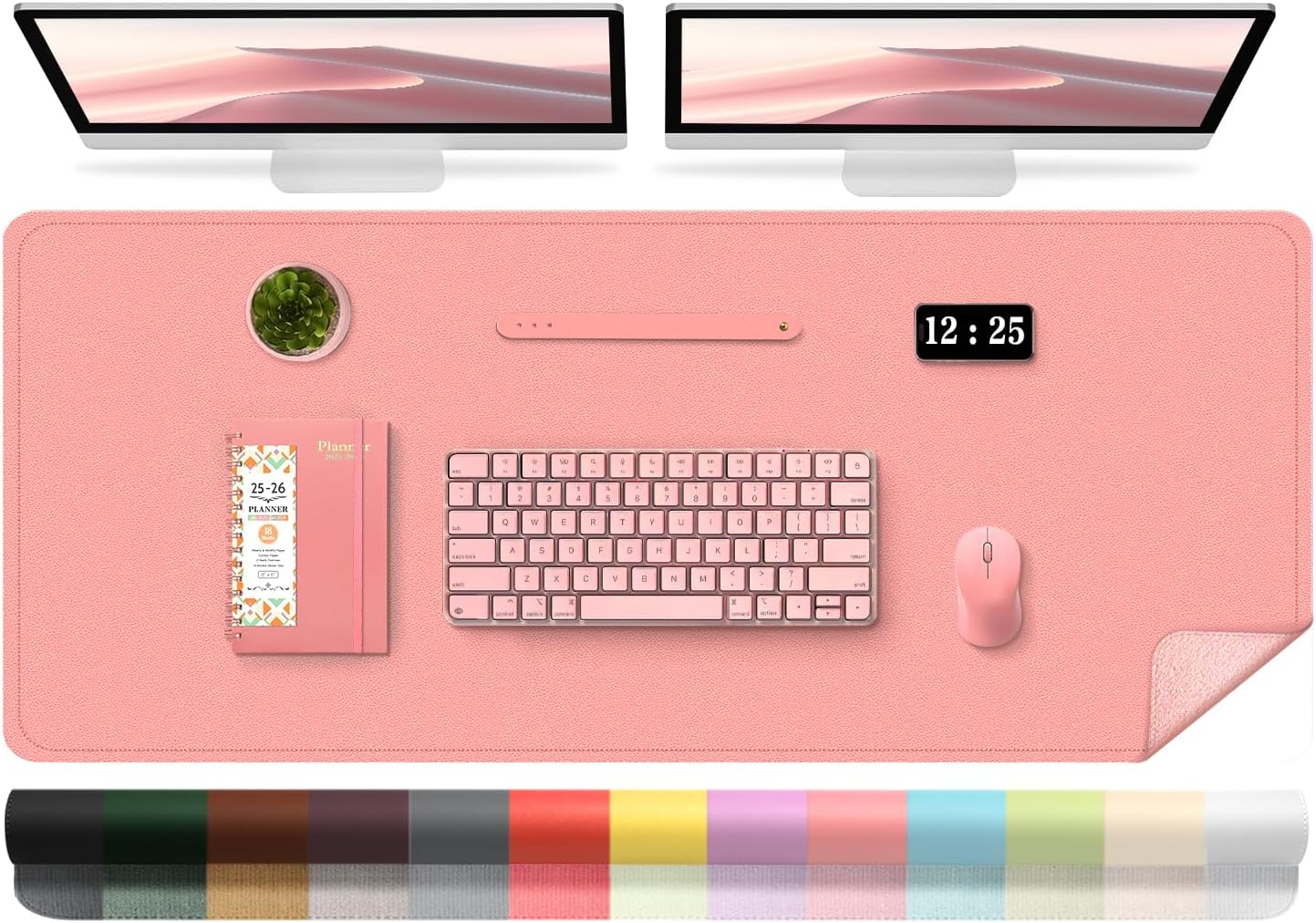 Sweet Pink Leather Desk Pad, 47.2'' x 23.6'', Suede Base Sewing Desk Blotter, Non-Slip Office Mat, Waterproof Writing Pad for Home and Office