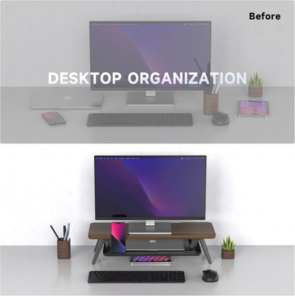 Fenge Monitor Stand, Monitor Stands Riser for Desk, 23.6 Inch Wood Desk Shelf with Storage Organizer and Cable Management for Office Desk Accessories