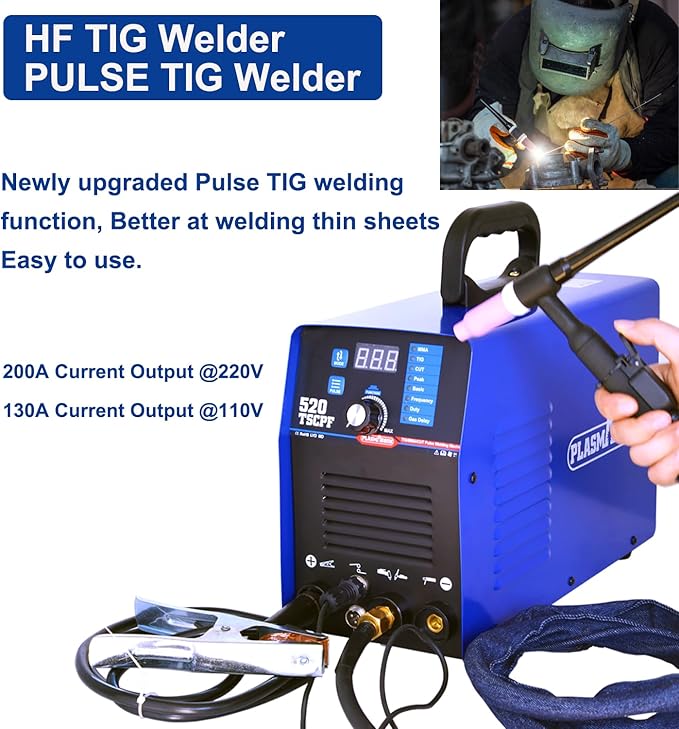 Plasma Cutter TIG Welder With PULSE Stick Welder Machine 520TSCPF Plasma Cutter Welder Combo 200A TIG/ARC Welding 50A Air Plasma Cutting Dual Voltage 110/220V 1/2" Clean Cut Upgrade Digital Panel