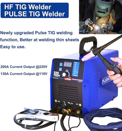 Plasma Cutter TIG Welder With PULSE Stick Welder Machine 520TSCPF Plasma Cutter Welder Combo 200A TIG/ARC Welding 50A Air Plasma Cutting Dual Voltage 110/220V 1/2" Clean Cut Upgrade Digital Panel