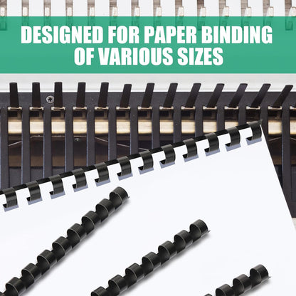 Maitys 300 Pcs Plastic Binding Combs Bulk 19 Ring Comb Spines Letter Size Spiral Binding for Notebook Calendar Picture(3/8 Inch,Black)