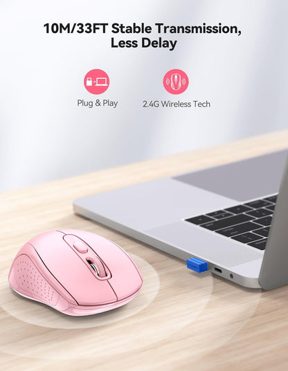 TECKNET Wireless Mouse for Laptop, 2.4G Wireless Computer Mouse, 5-Level Adjustable 4800 DPI, Silent Mouse with Receiver & 6 Buttons, 18 Months Battery Life, USB Portable Mouse for Mac, Chromebook