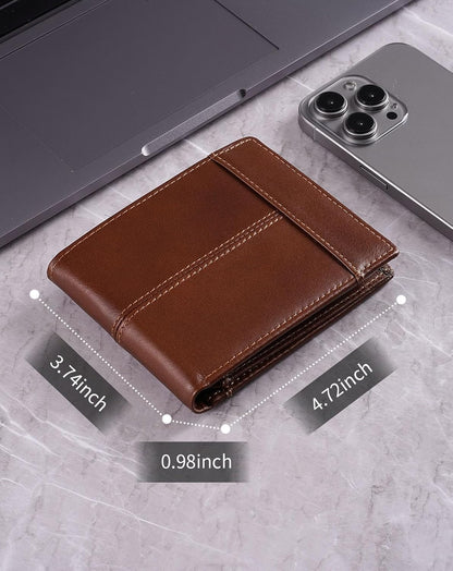 Swallowmall Mens Wallets RFID Blocking Leather Wallet for Men Bifold Wallet with 1 ID Window 15 Slots Leather Wallet Men