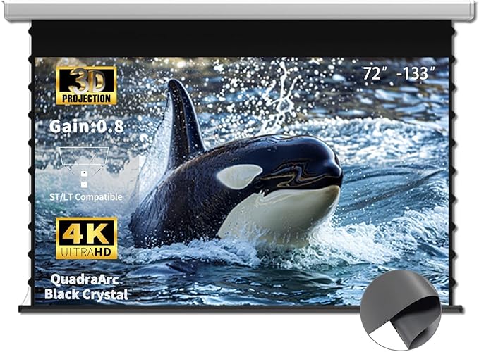 QuadraArc Motorized ALR Projector Screen, Black Crystal 4K Electric Drop Down Screen, Wall & Ceiling Mount, Compatible with 1800 ANSI Lumens ST/LT Projectors 110"