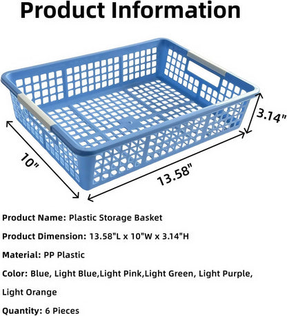6 Pack Plastic Turn in Paper Trays for Classroom, Colorful Storage Bin Basket Organizers for School Supplies, Classroom Organization and Storage Tray Holds 4A Paper (Mixed Color)