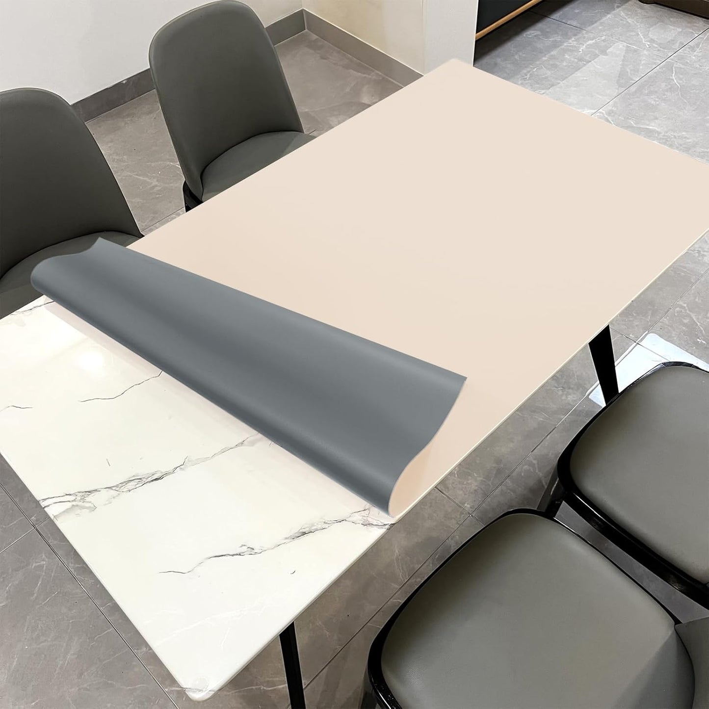 Leather Table Cover,1.8mm Thick,35.4x70.9 Inch Table Protector,Table Protector for Dining Room Table,Dining Table Cover,Table Cover Protector,Dining Table Pad(Off White+Light Gray,35.4x70.9)