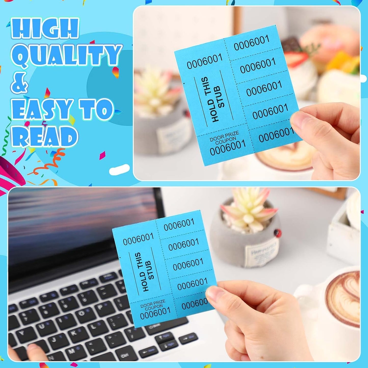 Kosiz 1000 Sheets 5 Bid Raffle Ticket Sheets Chinese Auction Tickets Numbers for Basket Events and Silent Auctions (Lake Blue)