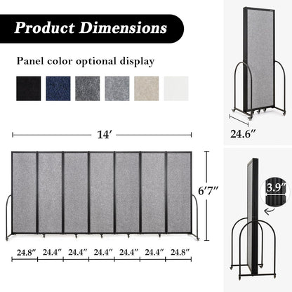 Folding Room Partition,Privacy Room Screen with Arms,Office Dividers Partition Wall,14'3"L* 6'7"H,Light Grey