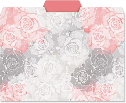 Current Charcoal & Coral File Folders Value Pack - Bulk Set of 24, 6 Pretty Decorative Designs, 1/3 Cut Tabs, Heavy-Duty Paper Stock, Office Supplies for Home & Work, 9-½” x 11-¾” Letter Size