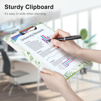 Ospelelf Foldable Faux Leather Clipboard Folio with Notepad 8.5 x 11,Green Business Padfolio for Women Portfolio Organizer, Leaf