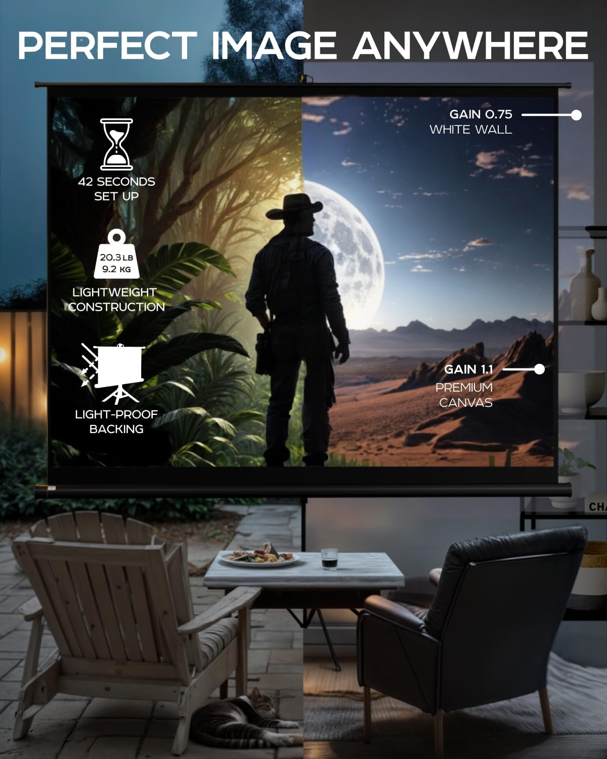 PropVue Projector Screen with Stand 120 inch - Indoor and Outdoor Projection Screen for Movie or Office Presentation - 4:3 HD Premium Wrinkle-Free Tripod Screen