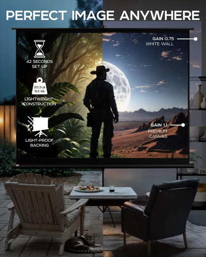 PropVue Projector Screen with Stand 120 inch - Indoor and Outdoor Projection Screen for Movie or Office Presentation - 4:3 HD Premium Wrinkle-Free Tripod Screen