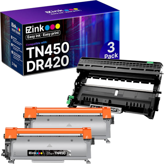 E-Z Ink Compatible Toner Cartridge and Drum Unit Replacement for Brother TN450 TN420 DR420 to use with HL-2270DW HL-2280DW HL-2230 HL-2240 MFC-7360N MFC-7860DW 2840 2940 (2 Toner 1 Drum) 3 Pack