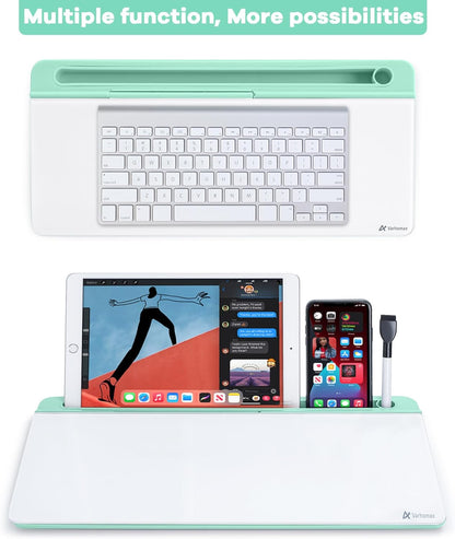 Varhomax Glass Desk Whiteboard with Storage, Desktop Dry Erase White Board to-do List Memo Keyboard Stand for Home Office and School Supplies (Green)
