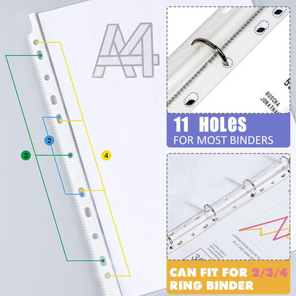 Binder Dividers & Sheet Protectors for 2/3/4 Ring Binder - 3 Sets of 24 Pack A4 Plastic Sleeves with 8 Tab Binder Sleeves, Clear Page Protectors for School, Home & Office Organization