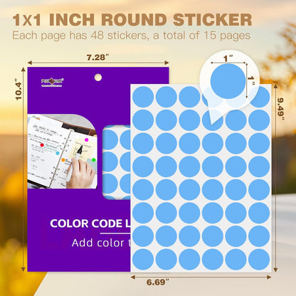 PARLAIM 1 inch Round Sky-Blue Dot Sticker,720PCS Permanent Adhesive Color Code Circle Sticker Labels for Office Classroom Garage Sale