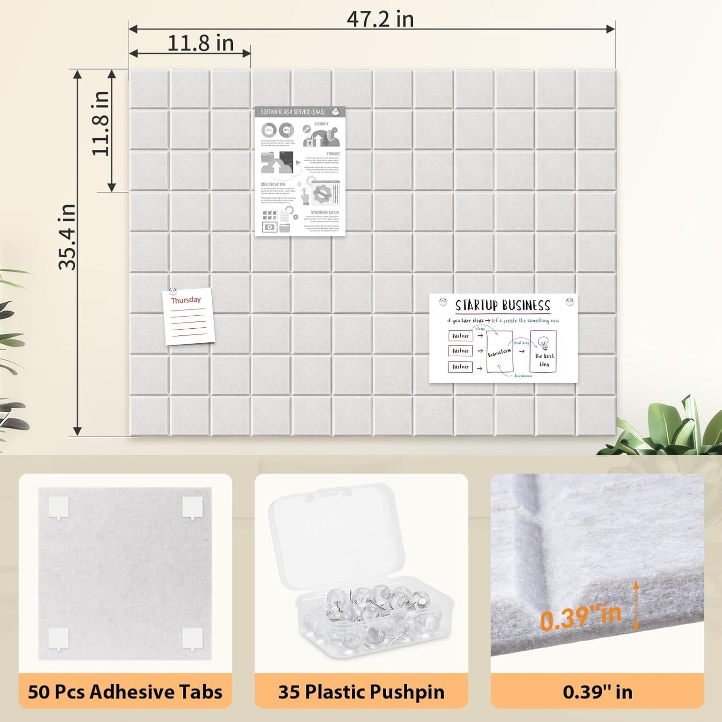 Smarpau Large Felt Cork Board, 12 Pack Black Bulletin Board for Walls 48"x36", Corkboards with Safe Removable Adhesive Tabs Pushpins, Cork Bulletin Board for Home Office