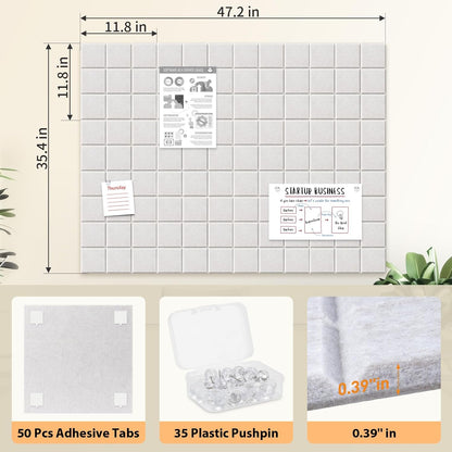 Smarpau Large Felt Cork Board, 12 Pack Black Bulletin Board for Walls 48"x36", Corkboards with Safe Removable Adhesive Tabs Pushpins, Cork Bulletin Board for Home Office