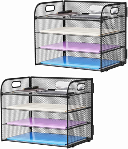 Marbrasse 2 Pack 4 Tier Paper Organizer Letter Tray - Mesh Desk File Organizer with Handle, Paper Sorter Organizer for Letter/A4 Office File Folder Holder (Black, 12.6" x 9.1" x 10.7")