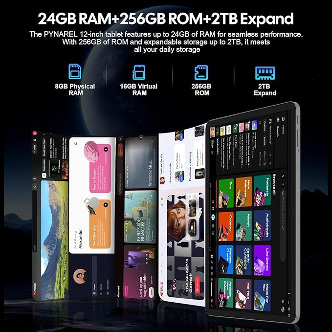 2026 12 Inch Tablet, Android 15 Tablet with Keyboard, 24GB RAM, 256GB ROM, 2TB Expand, 2000x1200 Screen, Octa-Core, 8+16MP Camera, 8000mAh, 5G Wifi, 2K Tablet with Case, Stylus, Mouse (Pink Case)