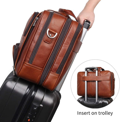Augus Business Travel Briefcase Genuine Leather Duffel Bags for Men Laptop Bag fits 15.6 inches Laptop