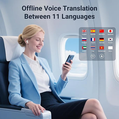 M3 AI Translation Earbuds Real Time, Language Translator Device in 144 Languages, 3-in-1 Offline Two-Way Audífonos Traductores, Live Translate Headphones, No Subscription Required (White)