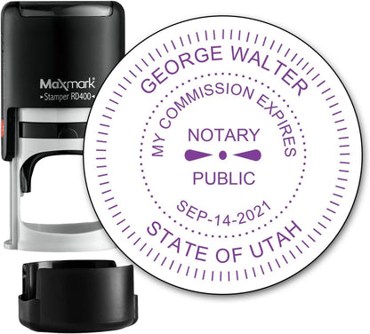 Round Notary Stamp for State of Utah- Self Inking Stamp - Top Brand Unit with Bottom Locking Cover for Longer Lasting Stamp - 5 Year Warranty