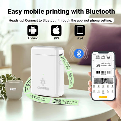 ORGBRO Label Maker Machine with Tape, X1 Portable Bluetooth Mini Label Printer, Support Pre-Cut & Continuous Label, Wireless Small Label Makers with Versatile App for School Home Office Organization