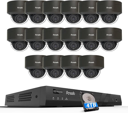 16 Channel Security Camera System 4K PoE, 16x 8MP IK10 Vandal Proof Dome Camera w/Smart Human Vehicle Detection, Wired IP Camera Outdoor Built-in Mic, 4K 8MP 16CH NVR 4TB HDD, PD54B1616-8M