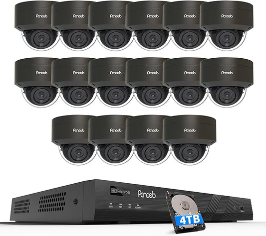 16 Channel Security Camera System 4K PoE, 16x 8MP IK10 Vandal Proof Dome Camera w/Smart Human Vehicle Detection, Wired IP Camera Outdoor Built-in Mic, 4K 8MP 16CH NVR 4TB HDD, PD54B1616-8M